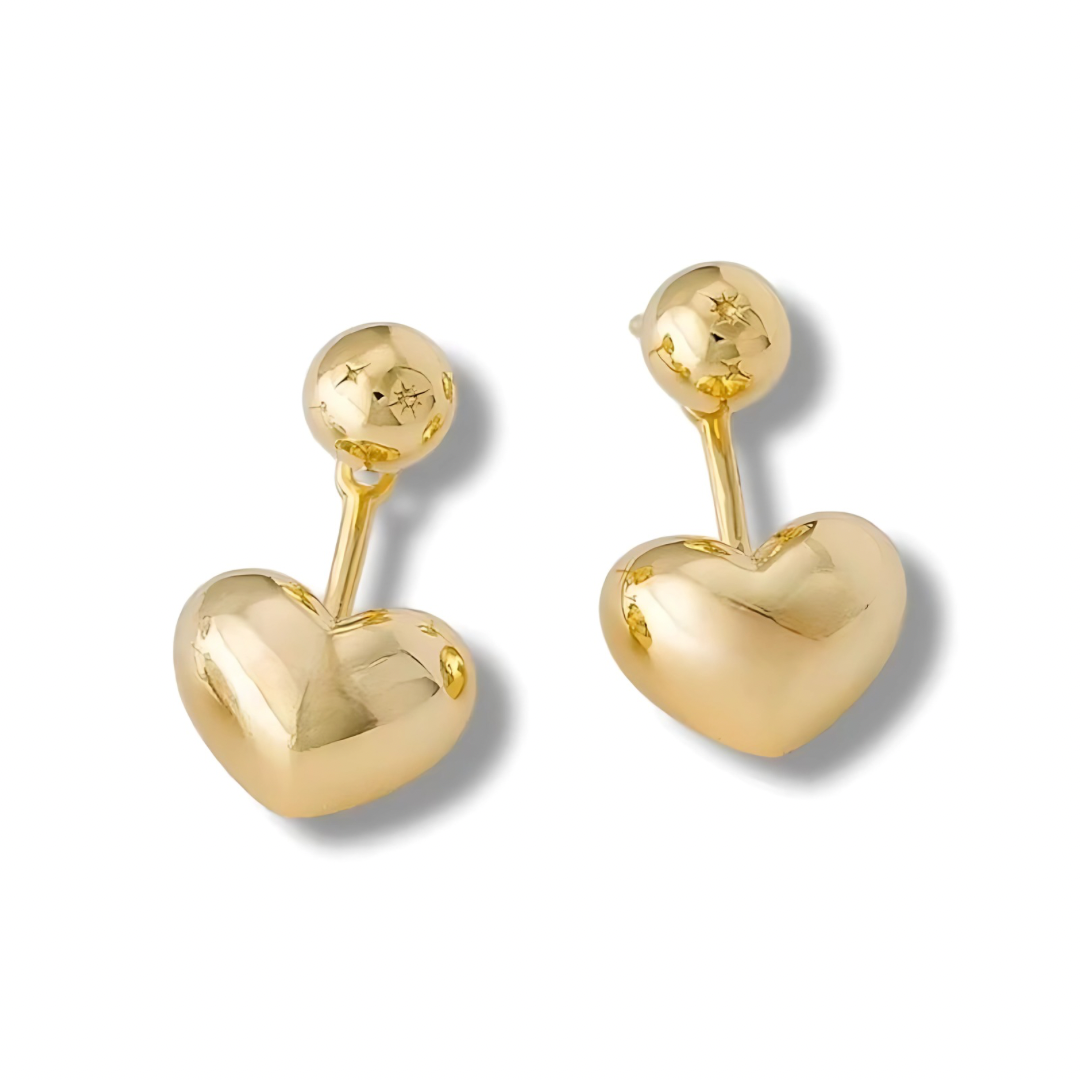 Mini heart earrings in 14K gold with zircon setting
