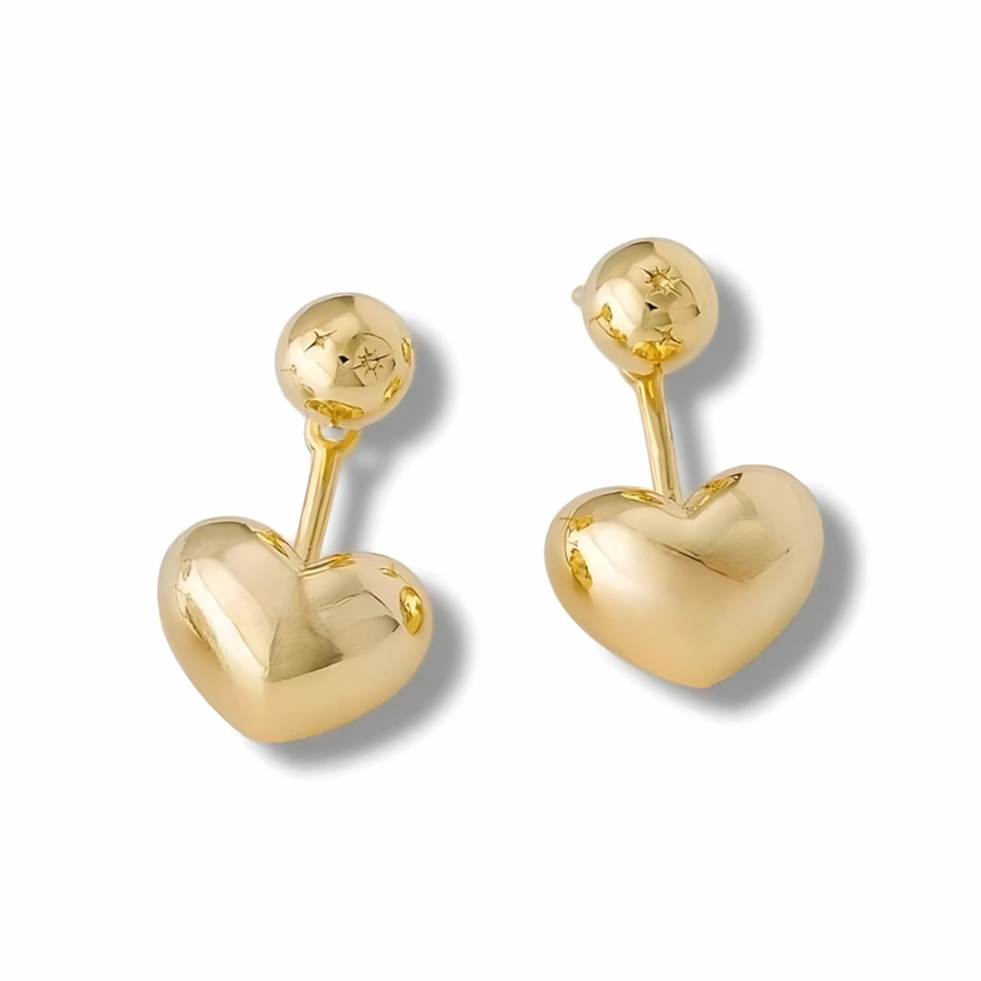 Mini heart earrings in 14K gold with zircon setting
