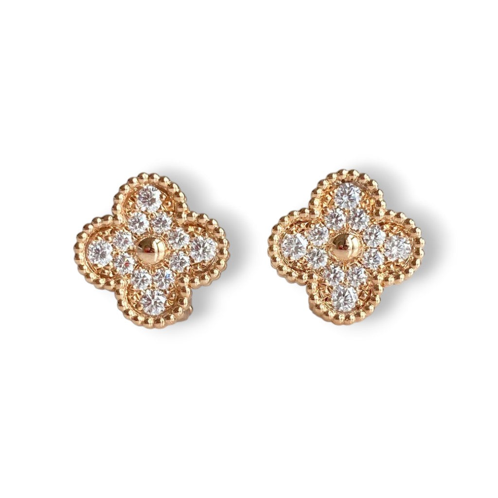 Petal Stud Earrings with gold-tone floral design on white background

