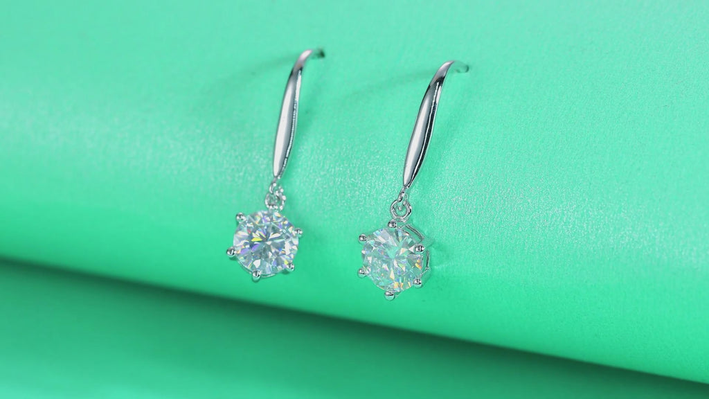 Six-Prong Round Moissanite Drop Earrings