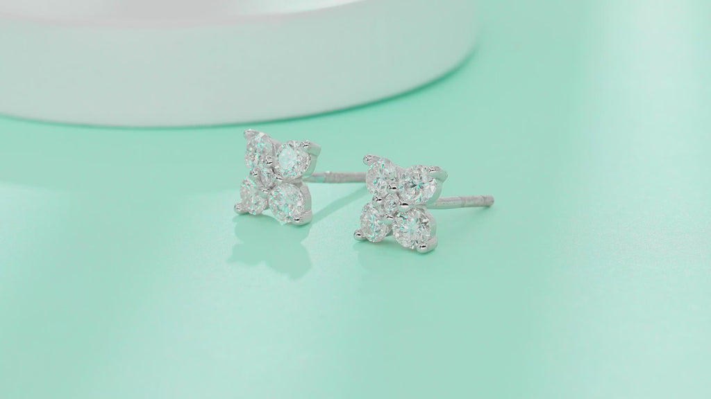French Clover Moissanite Stud Earrings