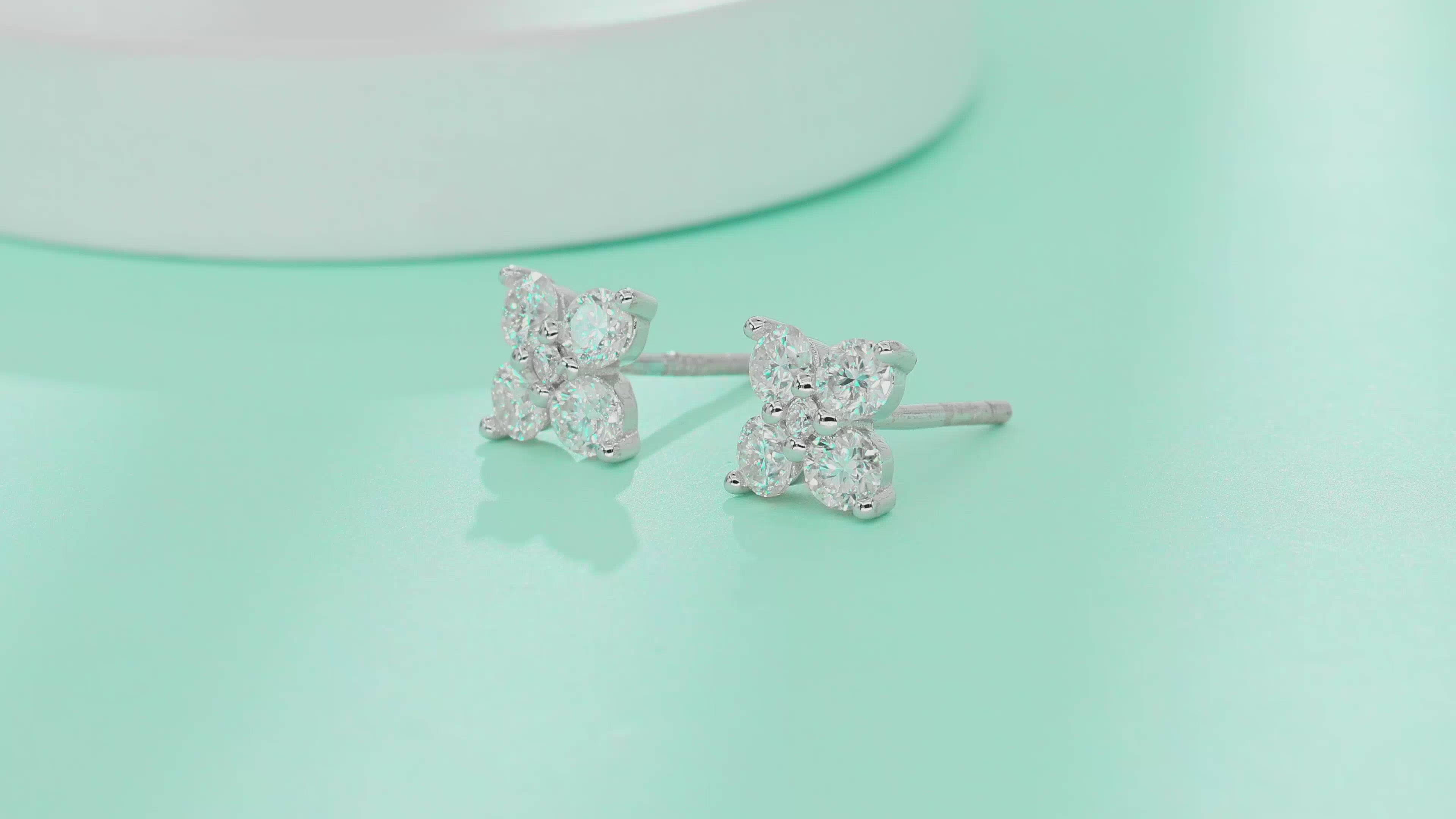 French Clover Moissanite Stud Earrings
