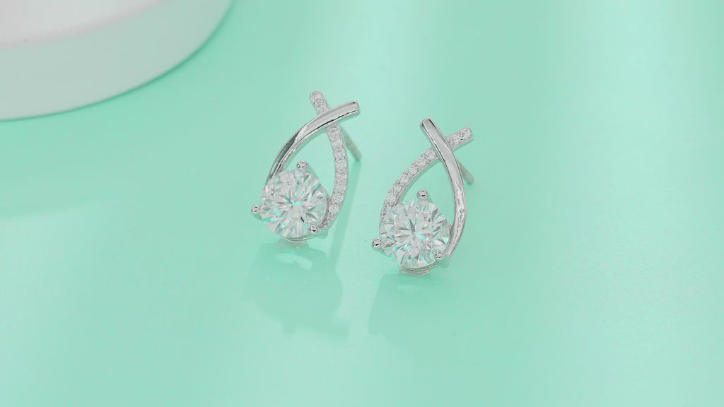 Twist Solitaire Moissanite Stud Earrings