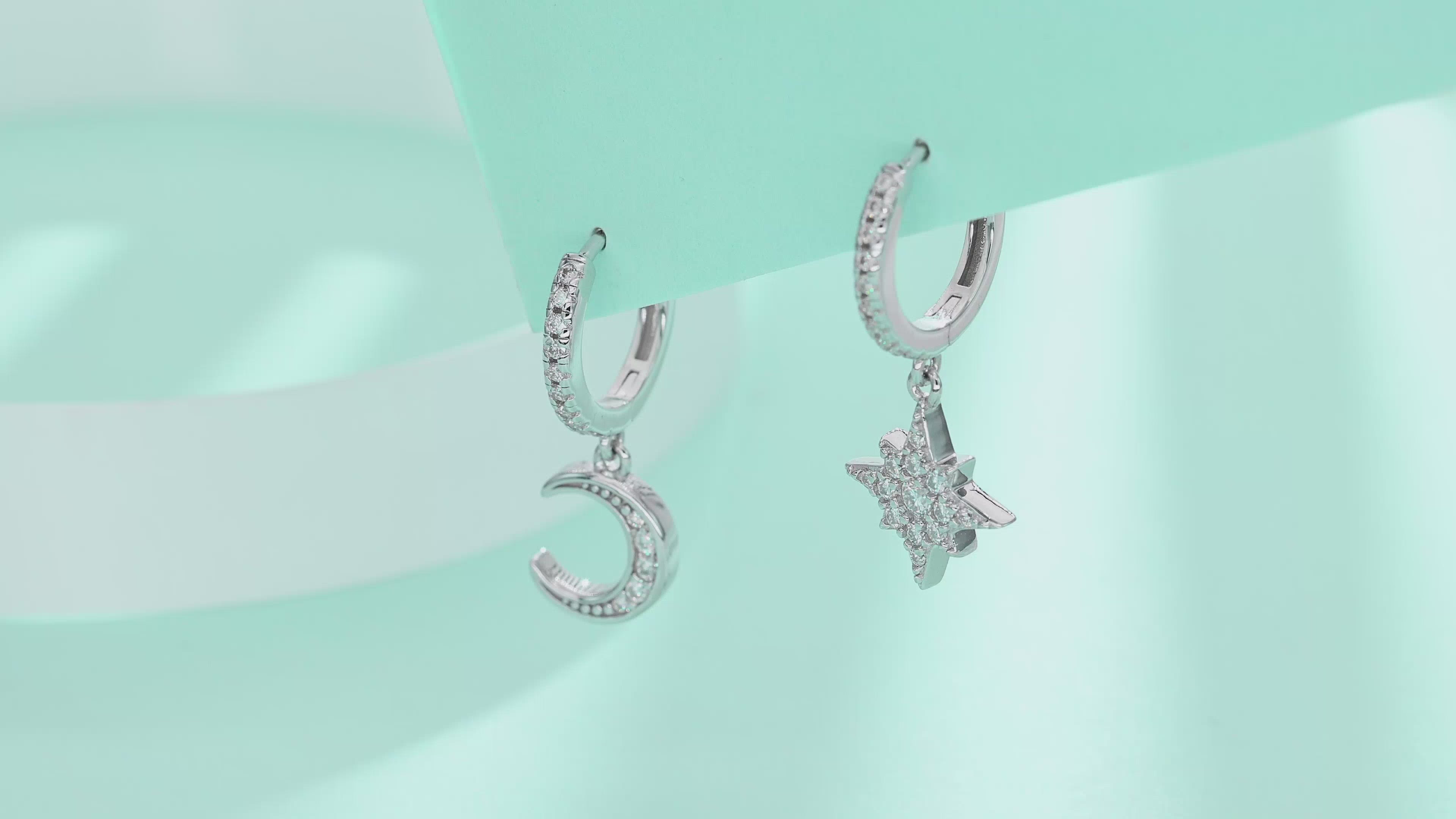 Star & Moon Asymmetrical Moissanite Earrings