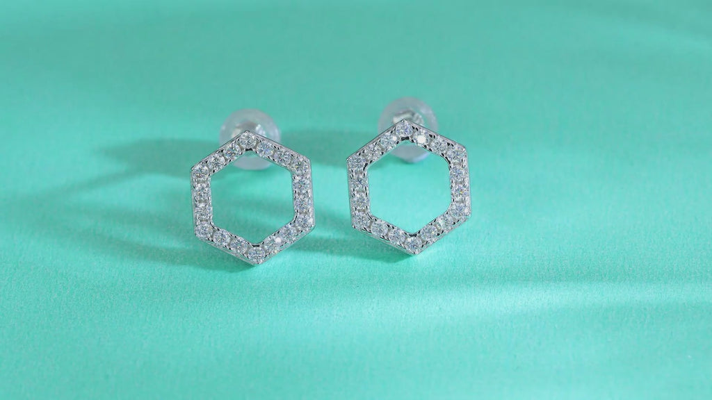Pavé Hexagon Moissanite Stud Earrings
