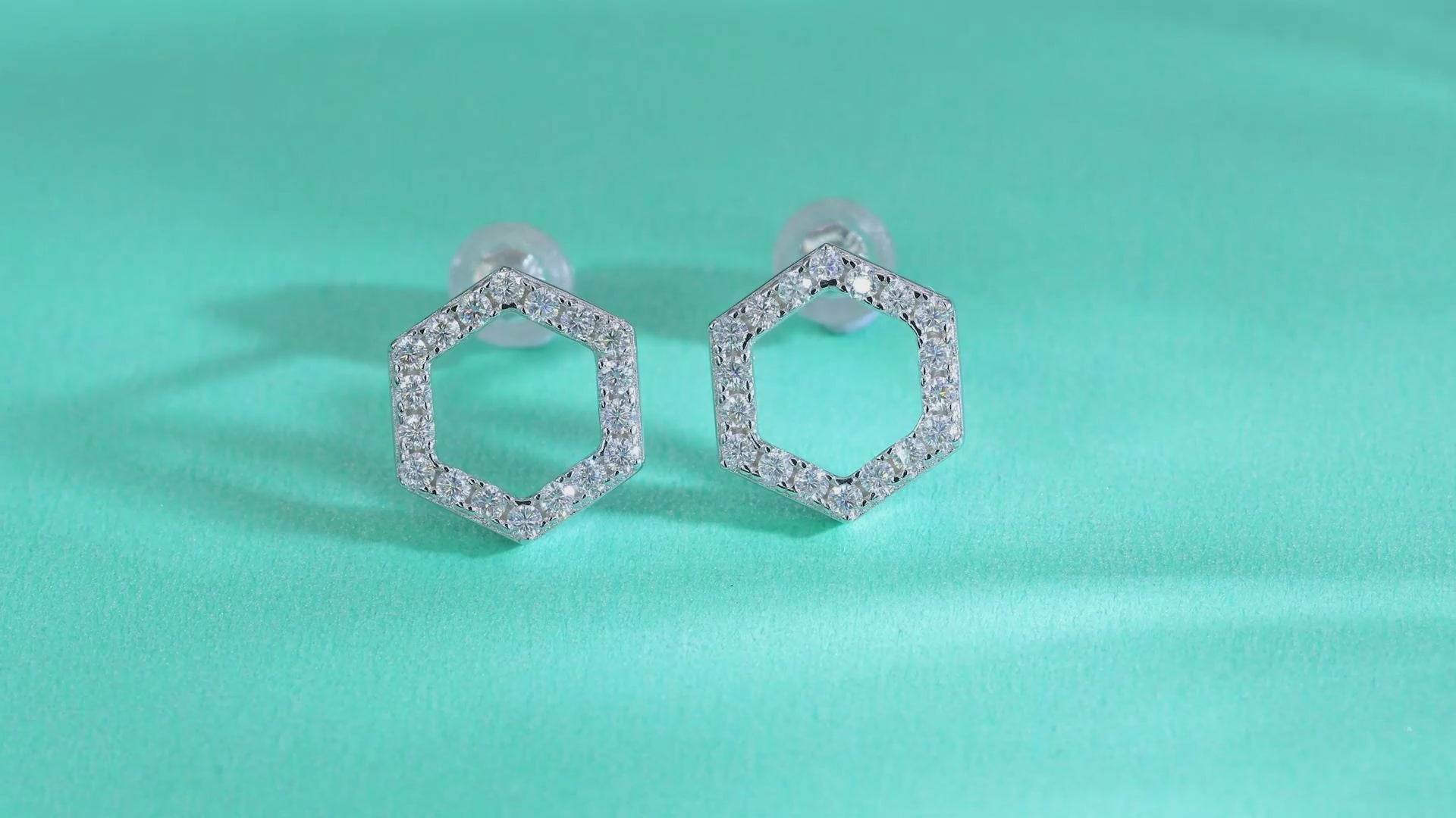 Pavé Hexagon Moissanite Stud Earrings