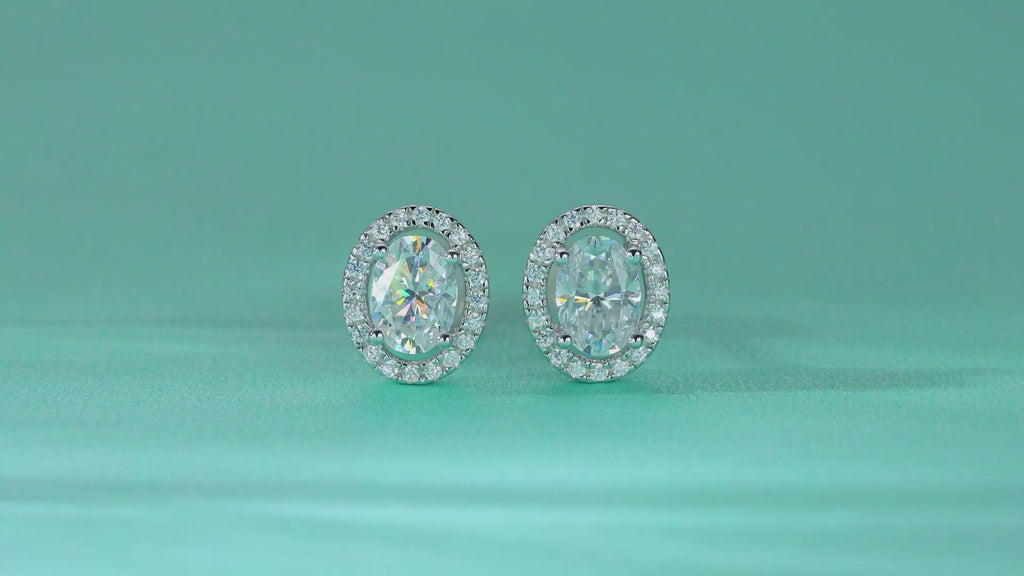 Oval Halo Moissanite Stud Earrings