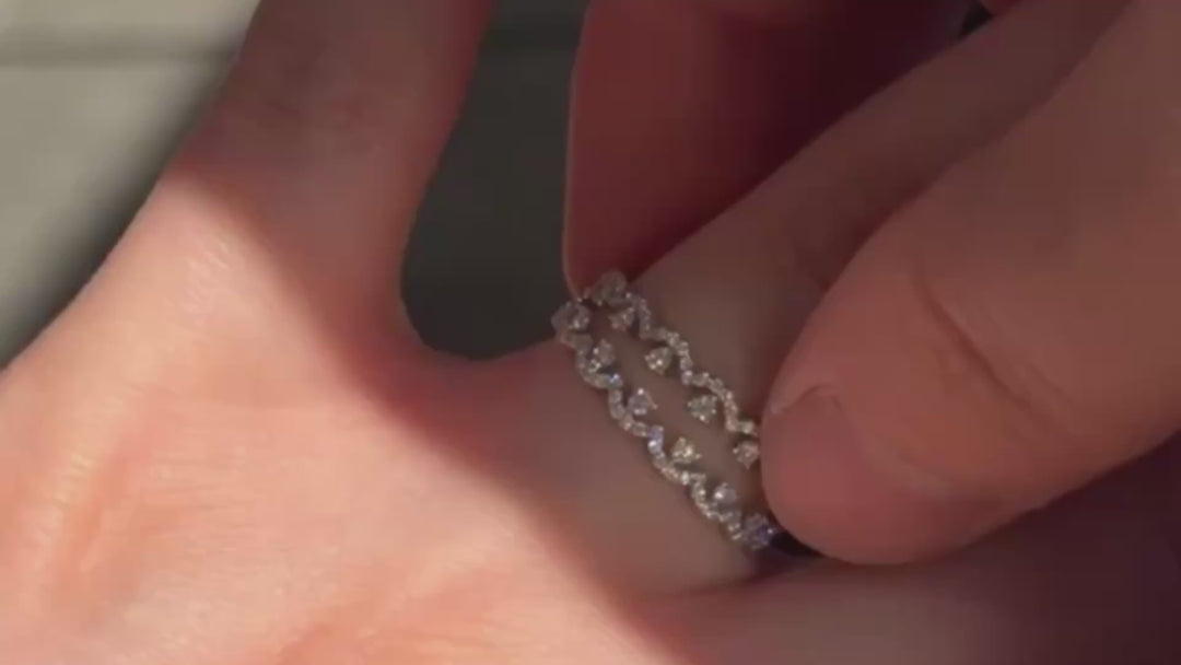 Silver CZ Crown Band Ring  - Adjustable (One Size)