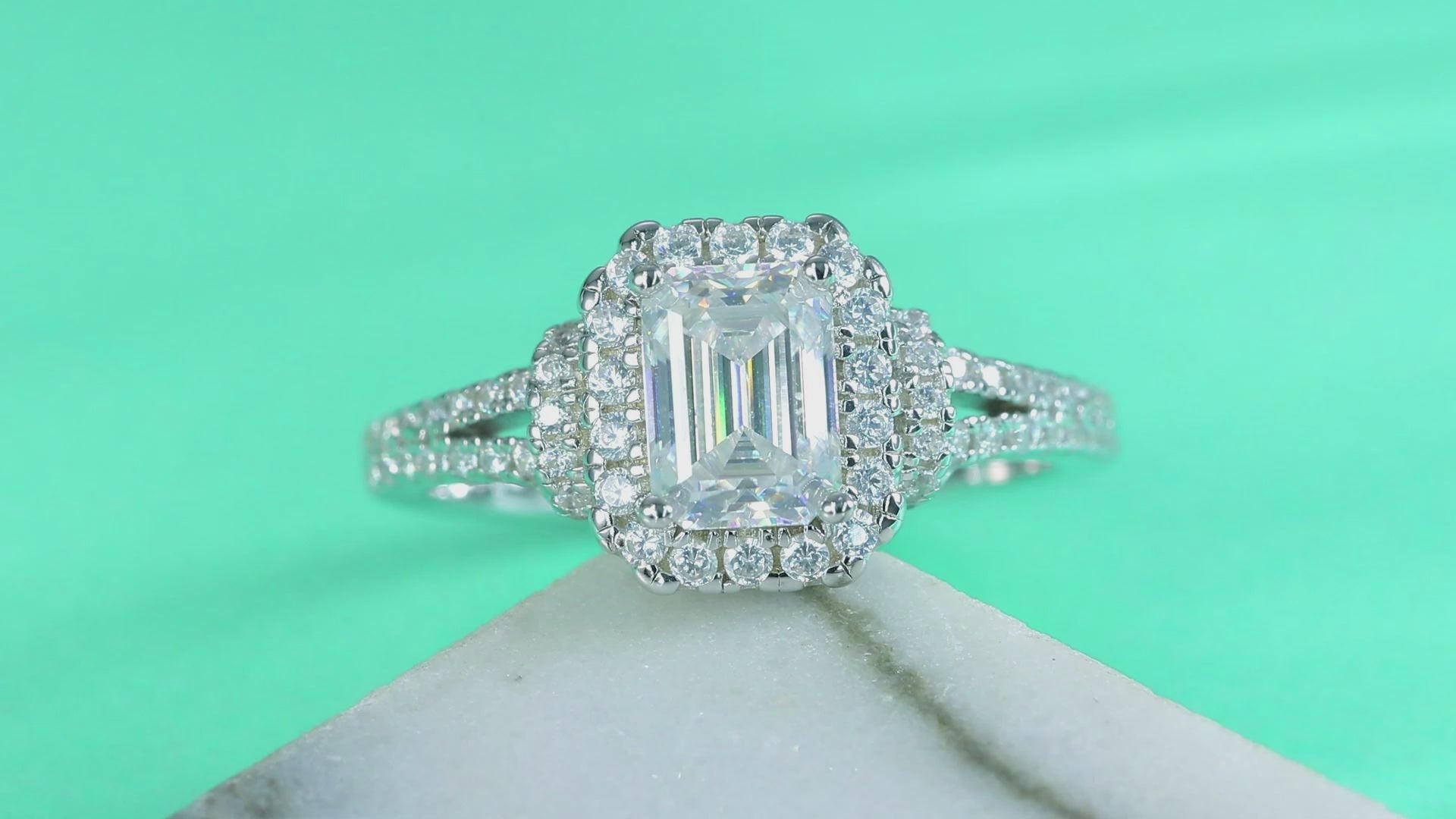 Emerald-Cut Halo Moissanite Ring