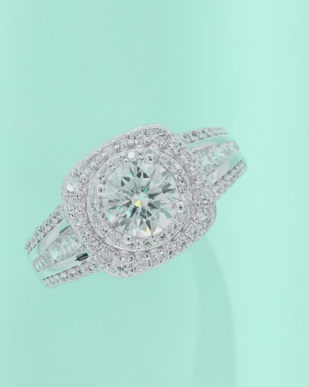 Double Halo Moissanite Crown Ring