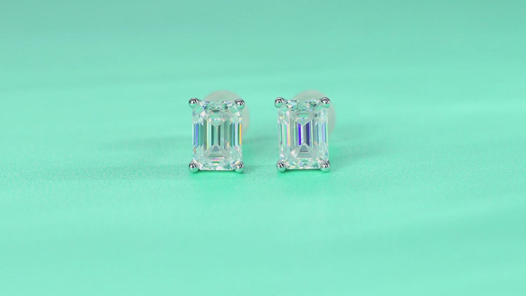 Emerald-Cut Moissanite Stud Earrings