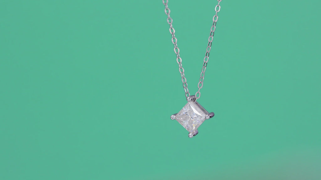 Square Moissanite Solitaire Pendant Necklace