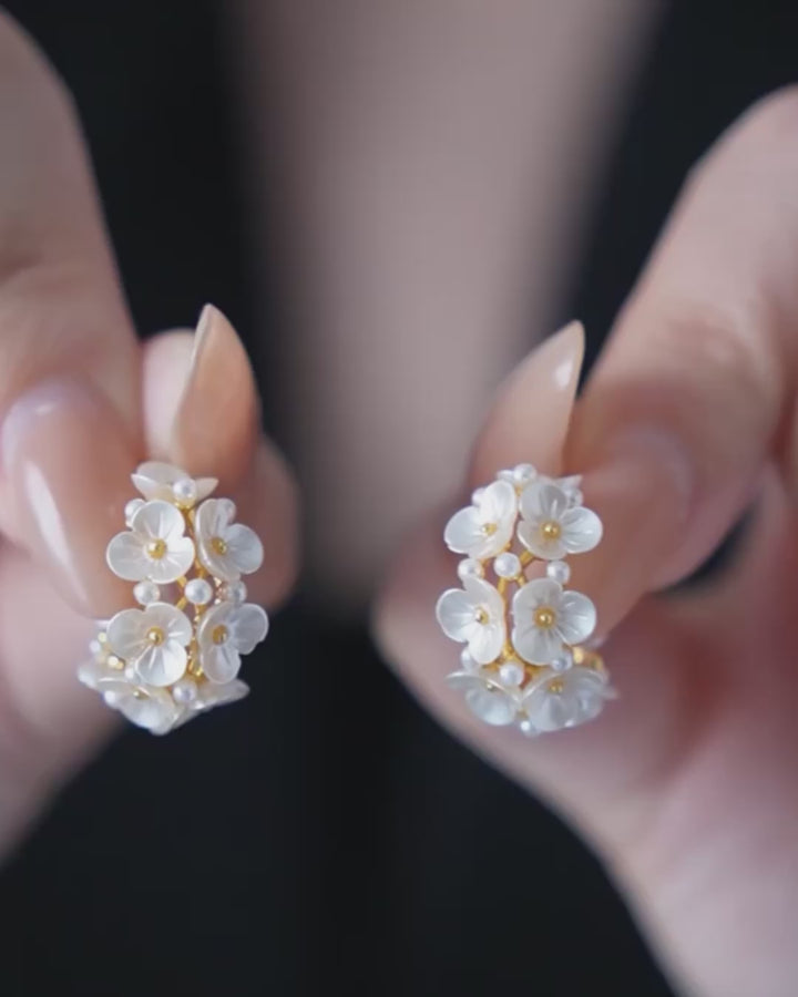 14K Gold Floral Hoop Earrings