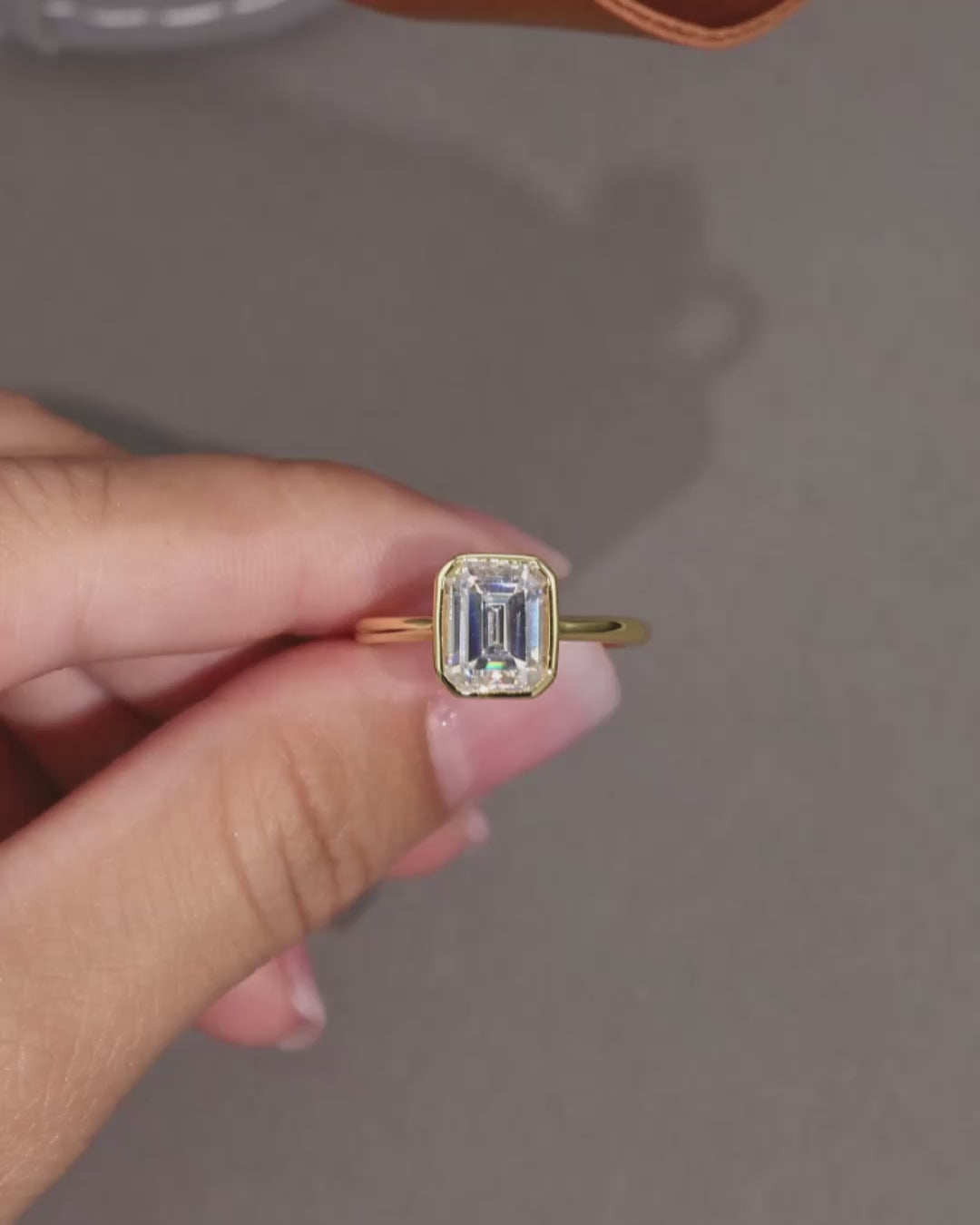 Emerald-Cut Bezel Moissanite Ring