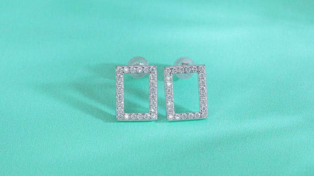Pavé Rectangular Frame Moissanite Stud Earrings