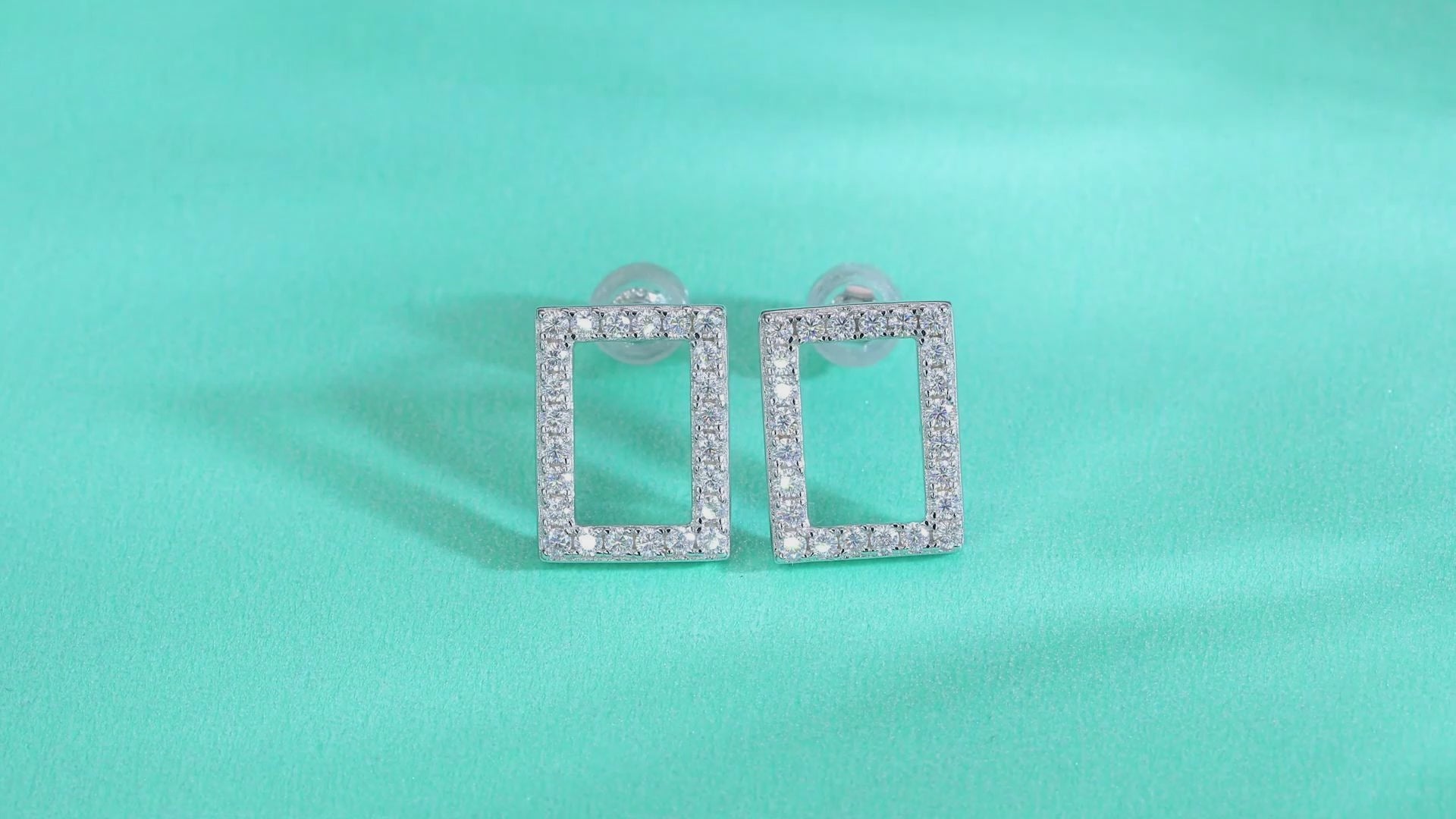 Pavé Rectangular Frame Moissanite Stud Earrings