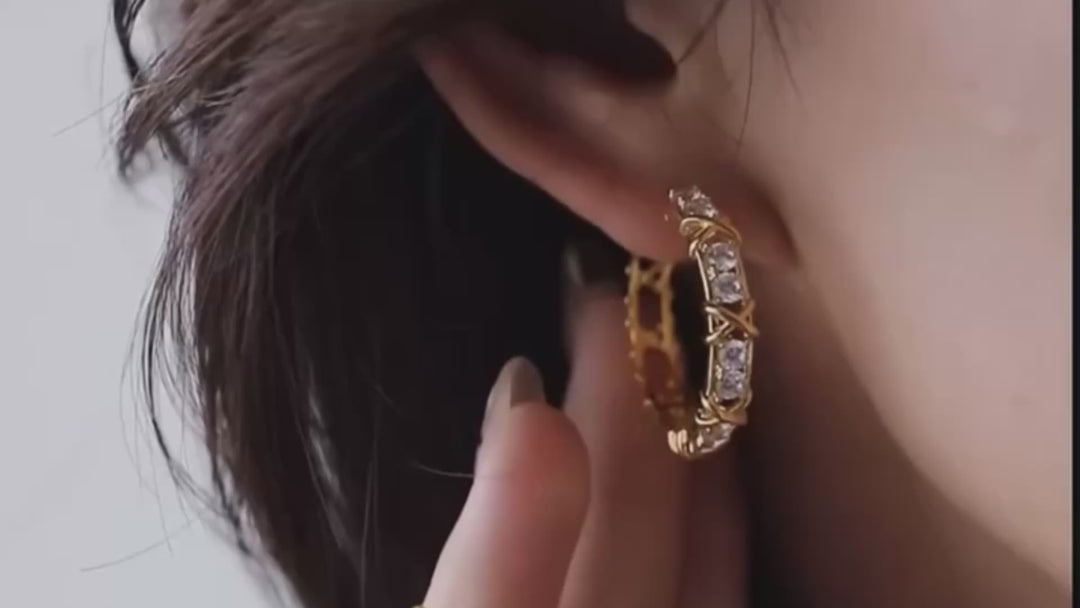 Golden Cross Sparkle Hoops