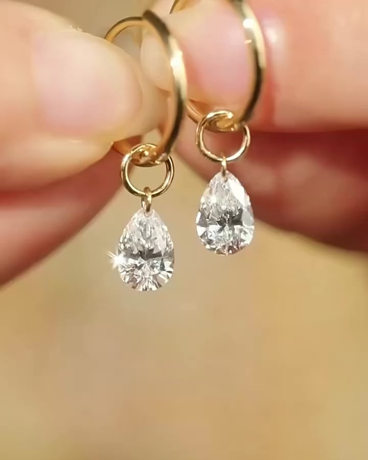 925 Sterling Silver Teardrop CZ Dangle Hoop Earrings