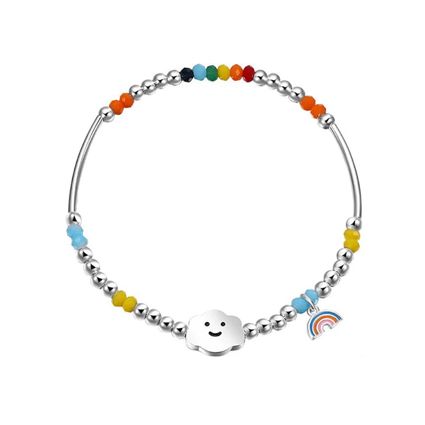 Rainbow Bracelet with multicolor beads on white background