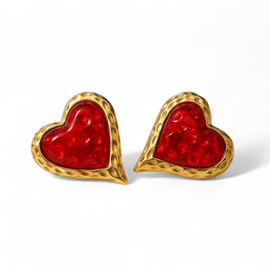 Heart Earrings with gold-tone heart design on white background
