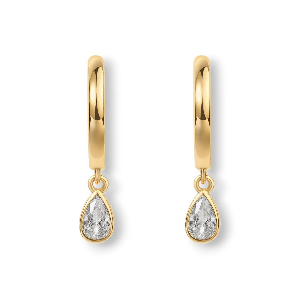 Silver teardrop hoop earrings with cubic zirconia