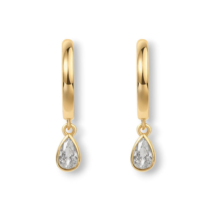 Silver teardrop hoop earrings with cubic zirconia