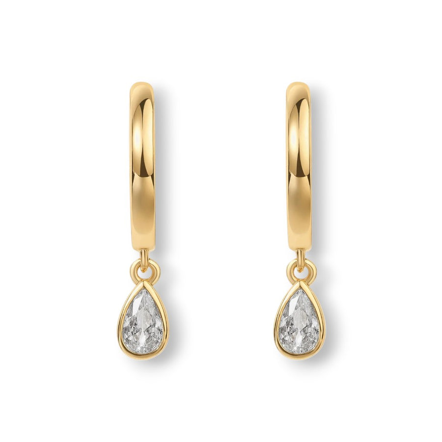 Silver teardrop hoop earrings with cubic zirconia