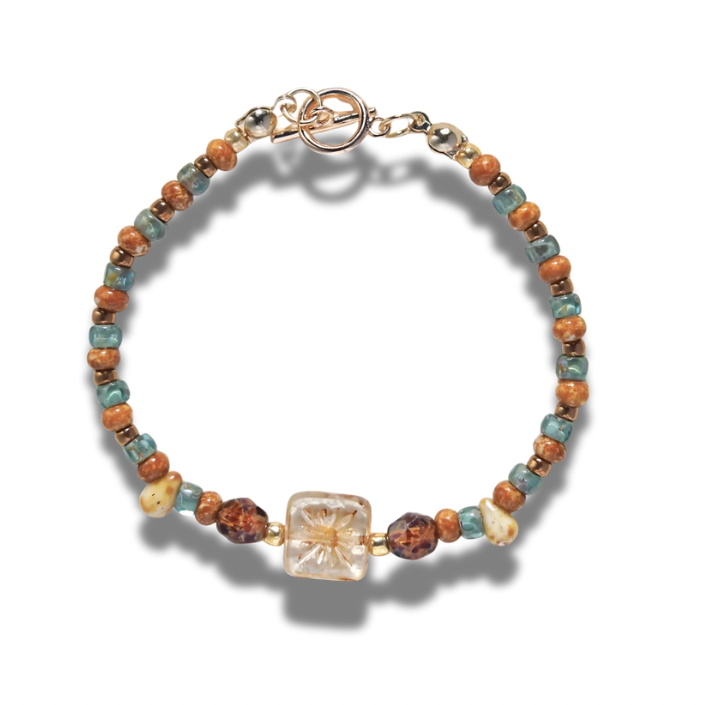 Sunlit Mosaic Bracelet with colorful mosaic beads on white background