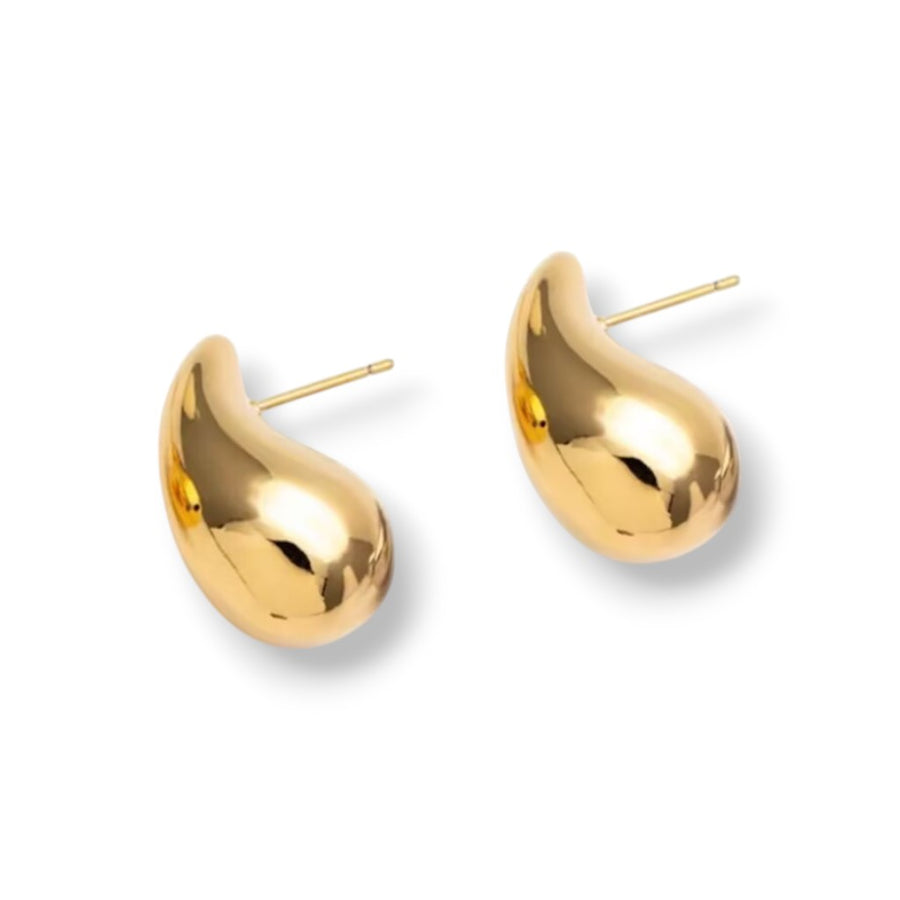 Teardrop Earrings with polished gold-tone teardrop design on white background
