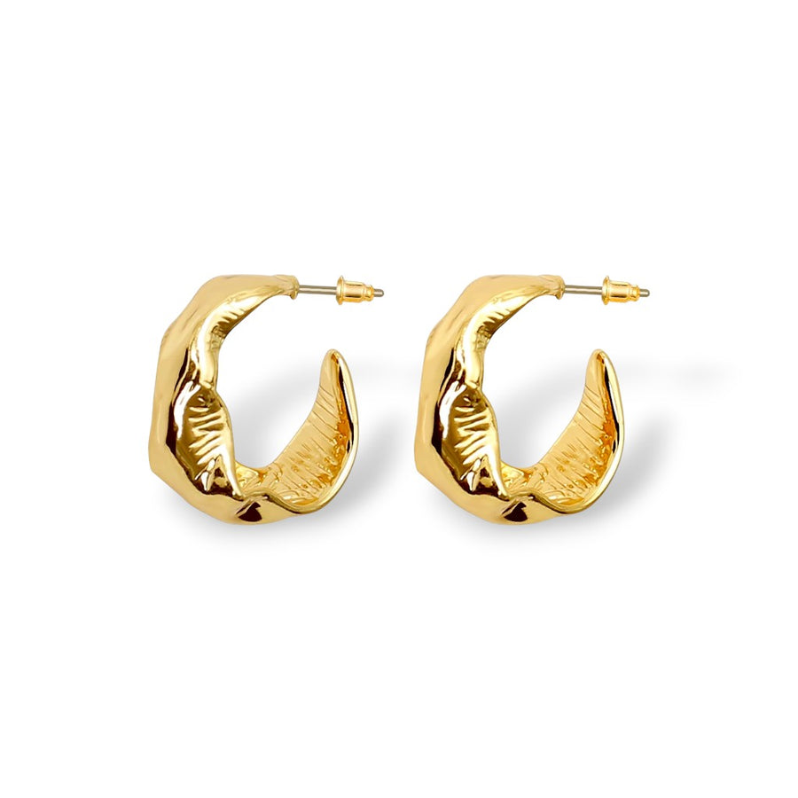 Twist Hoop Earrings with gold twisted design on white background