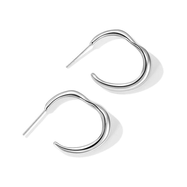 Wave Hoop Earrings back view showing clasp and curved gold design on white background
