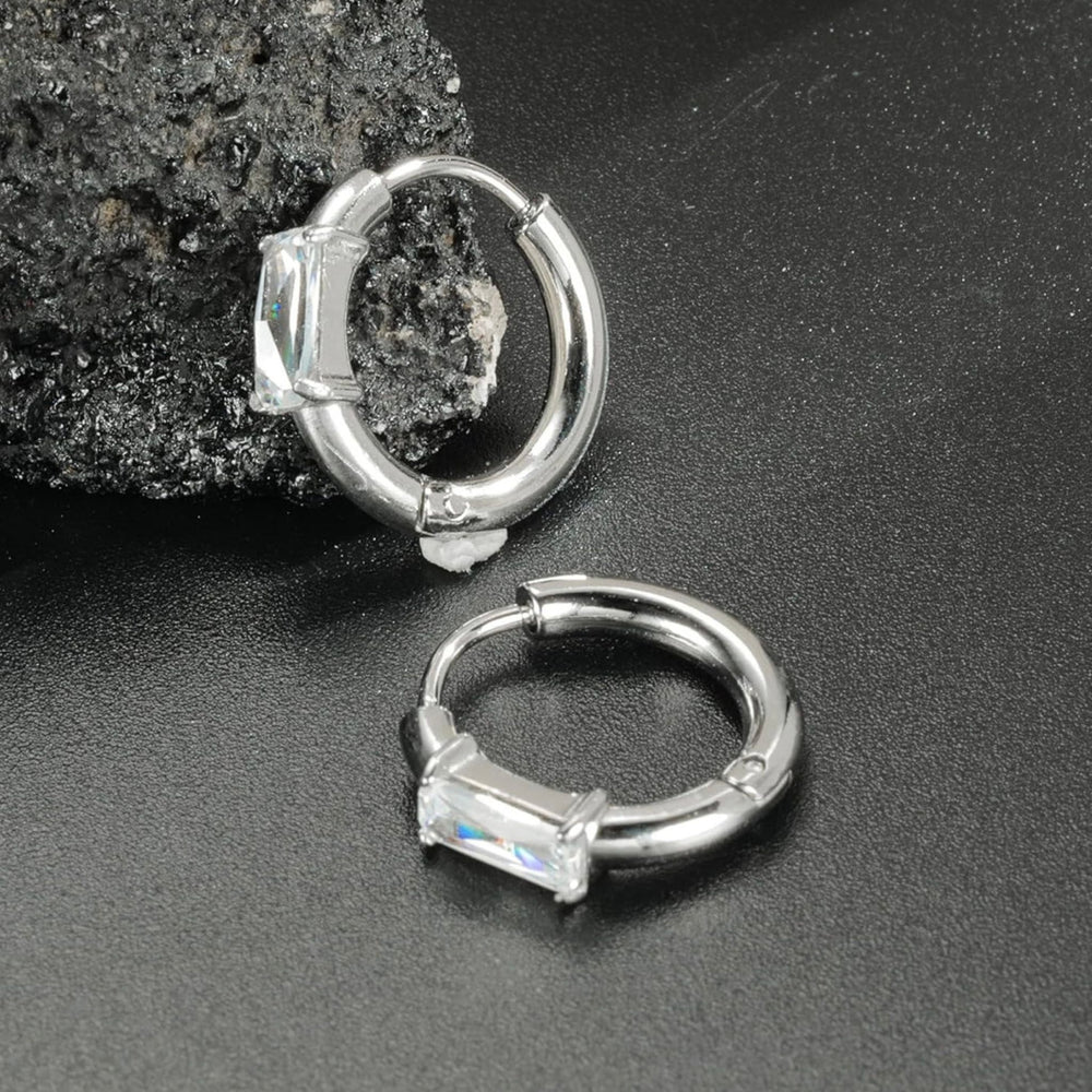 Zircon Huggie Hoop Earrings shown from side angle highlighting zircon detailing
